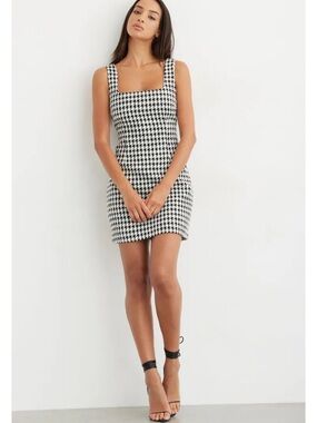 DYNAMITE Square Neck Mini Dress Black White Houndstooth Women’s Size XL
